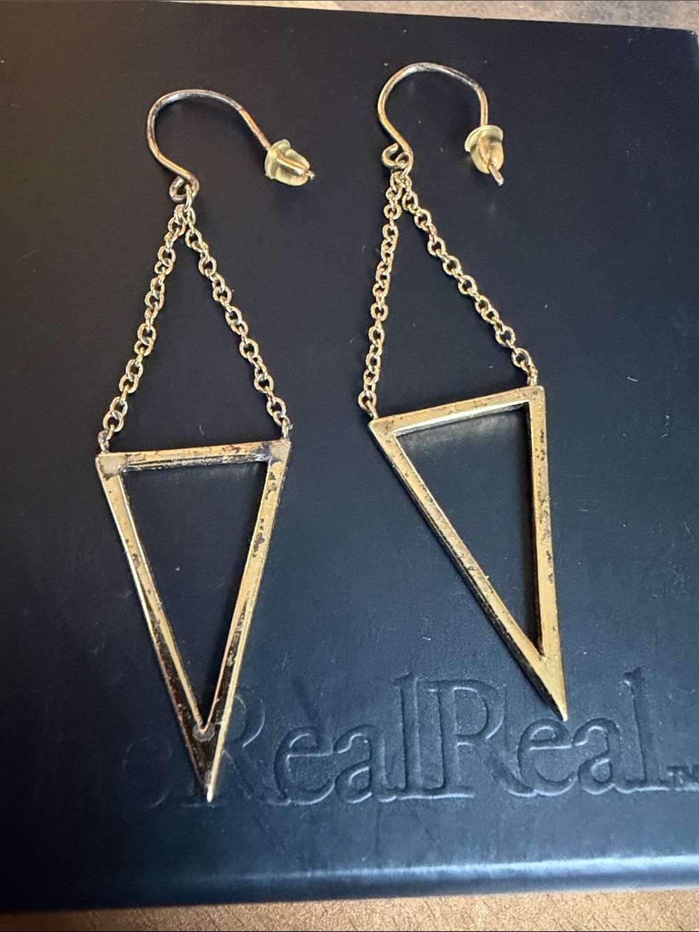 Gold Triangle Drop Earrings - Unbranded
